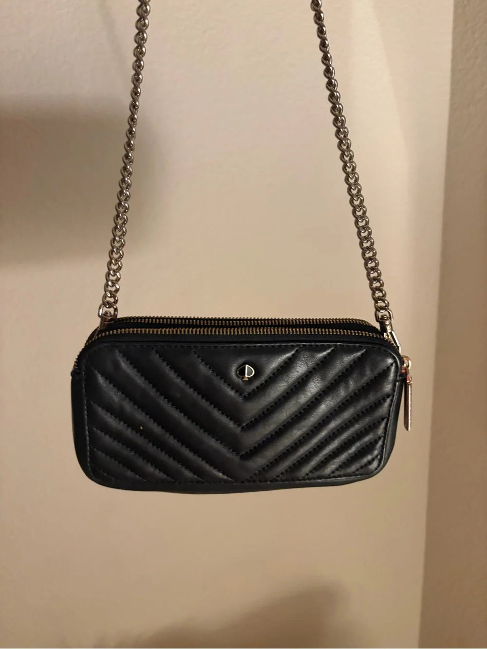 kate spade Black Quilted Chevron Crossbody with Chain Strap